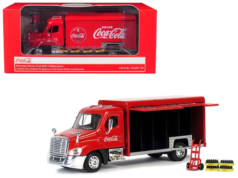 Beverage Delivery Truck "Coca-Cola" with Handcart and 4 Bottle Cases 1/50 Diecast Model by Motorcity Classics free shipping USA