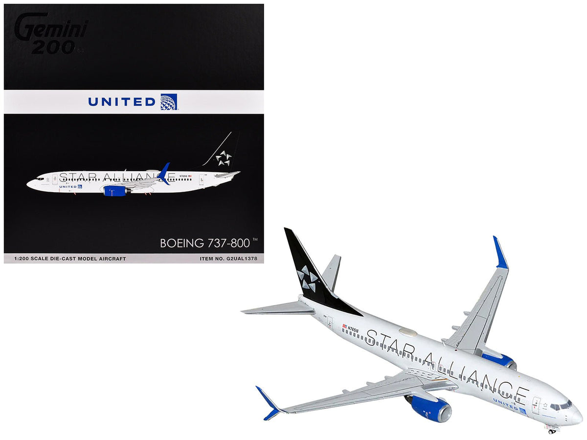 Boeing 737-800 Commercial Aircraft "United Airlines Star Alliance" (N76516) White with Black Tail "Gemini 200" Series 1/200 Diecast Model Airplane by GeminiJets free shipping USA