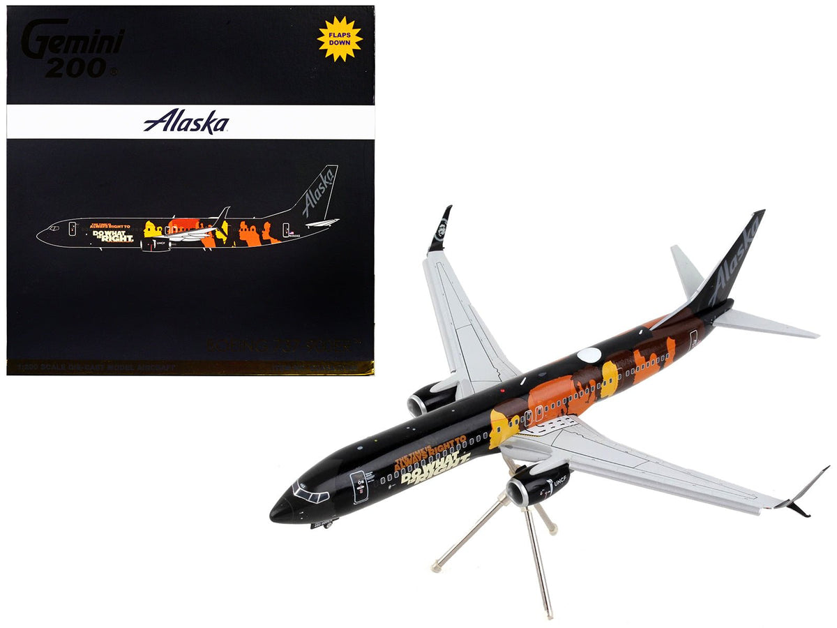 Boeing 737-900ER Commercial Aircraft with Flaps Down "Alaska Airlines - Our Commitment" Black with Graphics "Gemini 200" Series 1/200 Diecast Model Airplane by GeminiJets free shipping USA