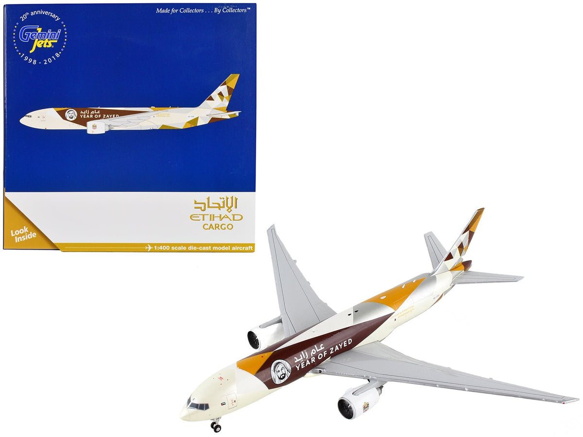 Boeing 777F Commercial Aircraft "Etihad Cargo - Year of Zayed" White with Graphics 1/400 Diecast Model Airplane by GeminiJets free shipping USA
