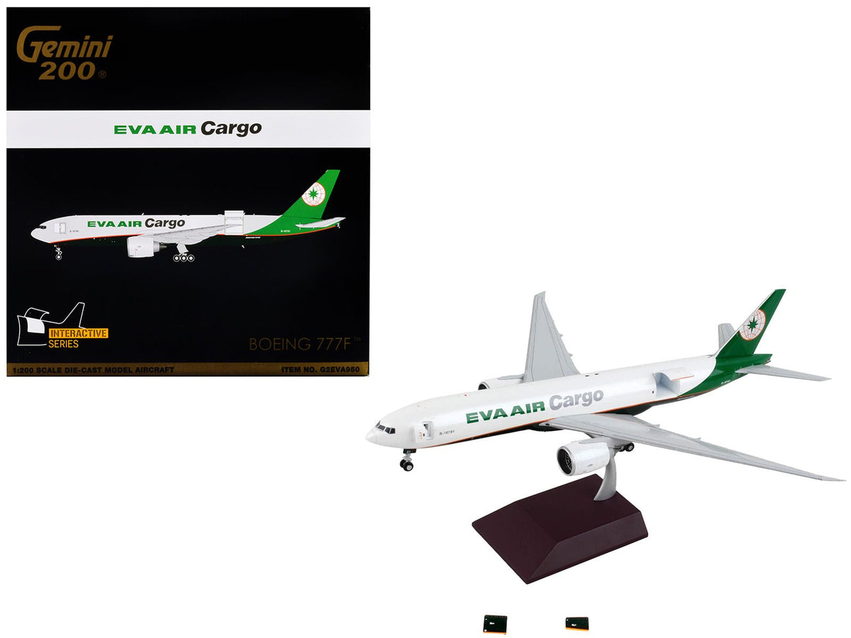 Boeing 777F Commercial Aircraft "Eva Air Cargo" White with Green Tail "Gemini 200 - Interactive" Series 1/200 Diecast Model Airplane by GeminiJets free shipping USA