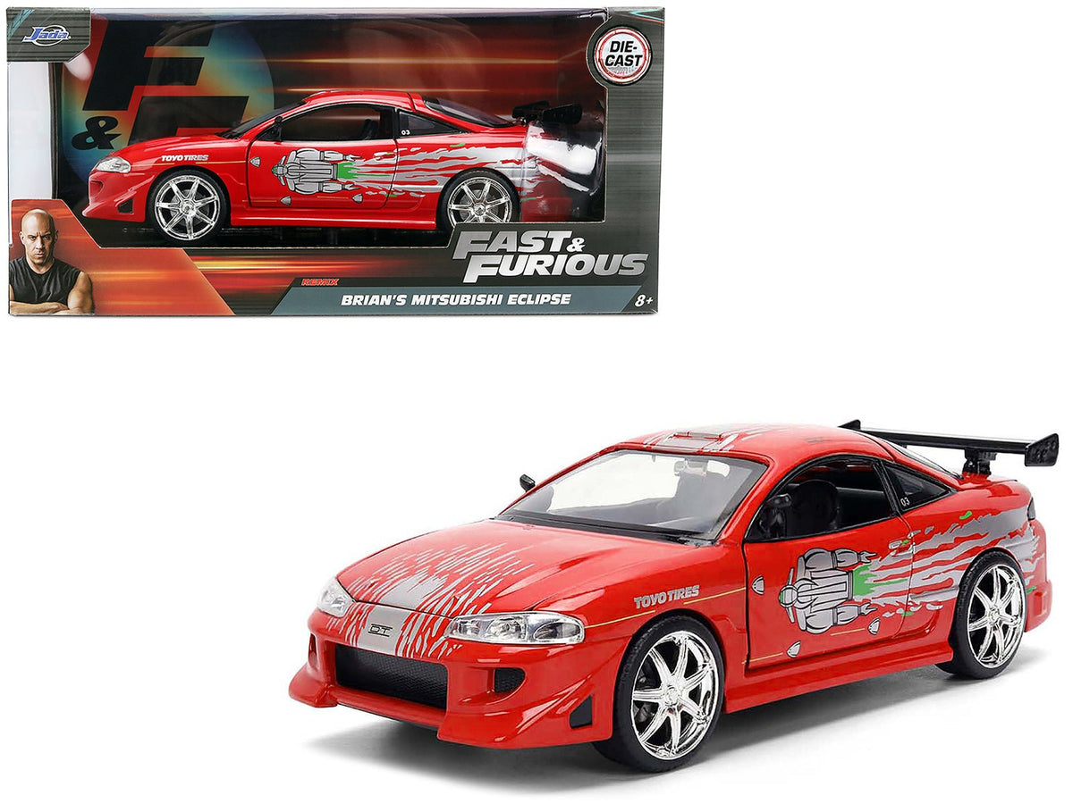Brian's Mitsubishi Eclipse Red with Graphics Remix "The Fast and The Furious" (2001) Movie "Fast & Furious" Series 1/24 Diecast Model Car by Jada free shipping USA
