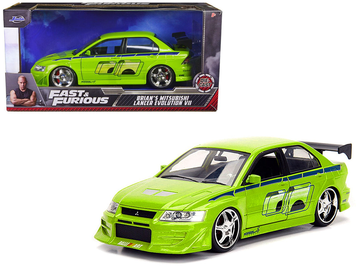Brian's Mitsubishi Lancer Evolution VII Green with Graphics "Fast & Furious" Movie 1/24 Diecast Model Car by Jada free shipping USA
