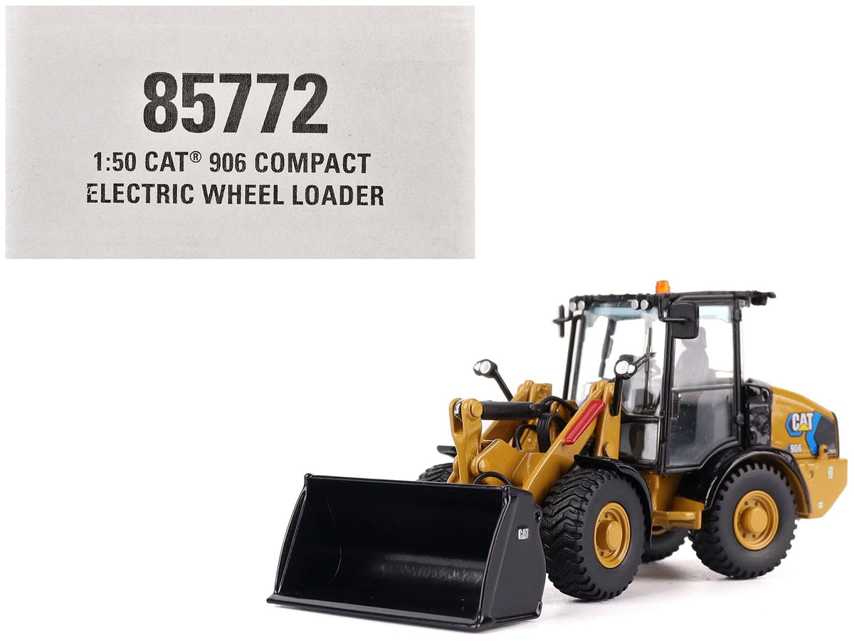CAT Caterpillar 906 Electric Compact Wheel Loader Yellow with Operator "High Line Series" 1/50 Diecast Model by Diecast Masters free shipping USA