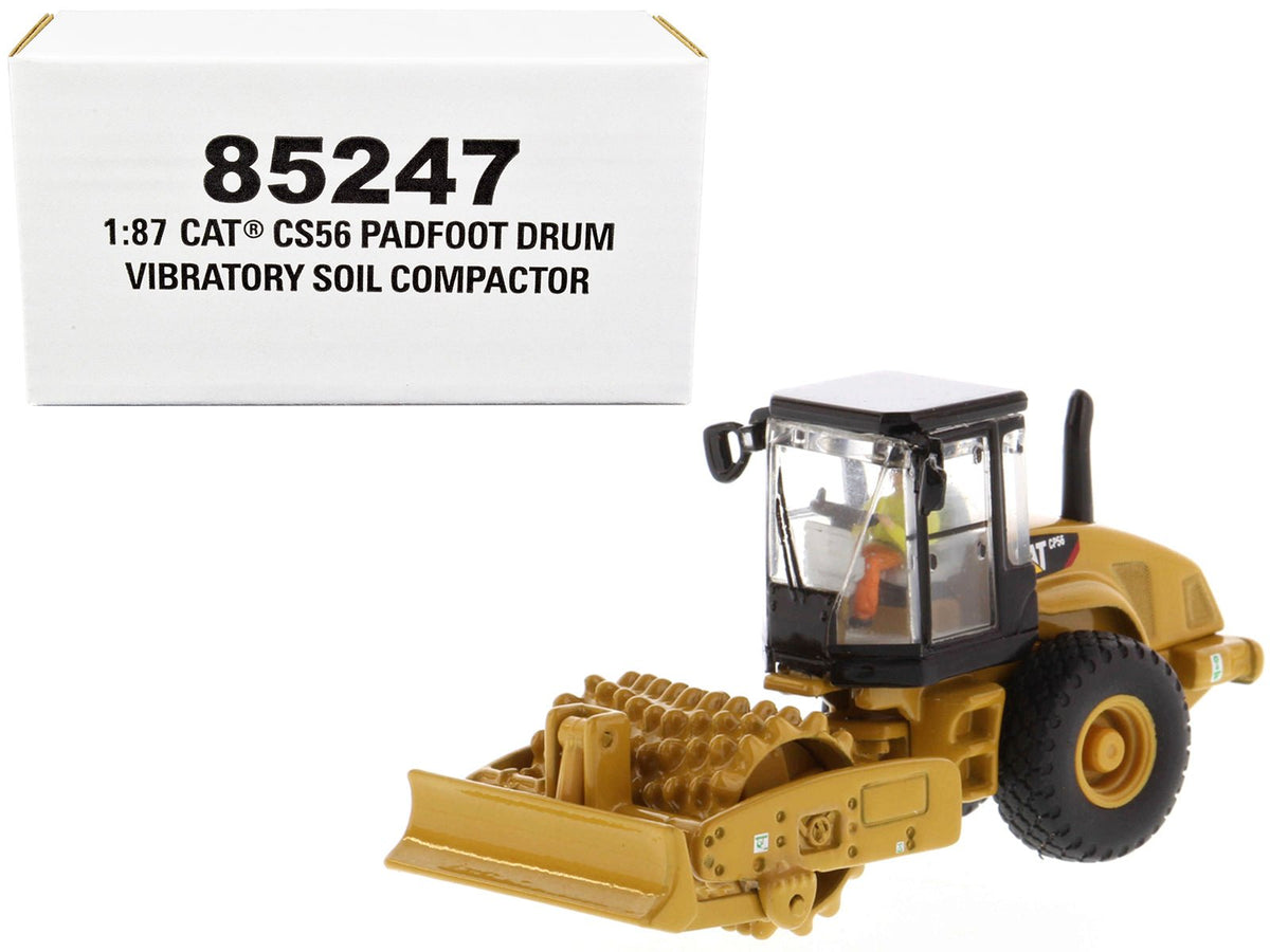 CAT Caterpillar CS56 Padfoot Drum Vibratory Soil Compactor with Operator "High Line" Series 1/87 (HO) Scale Diecast Model by Diecast Masters free shipping USA