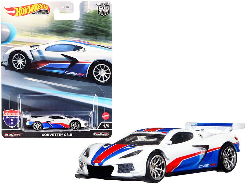 Chevrolet Corvette C8.R Pearl White with Red and Blue Stripes "American Scene" "Car Culture" Series Diecast Model Car by Hot Wheels free shipping USA