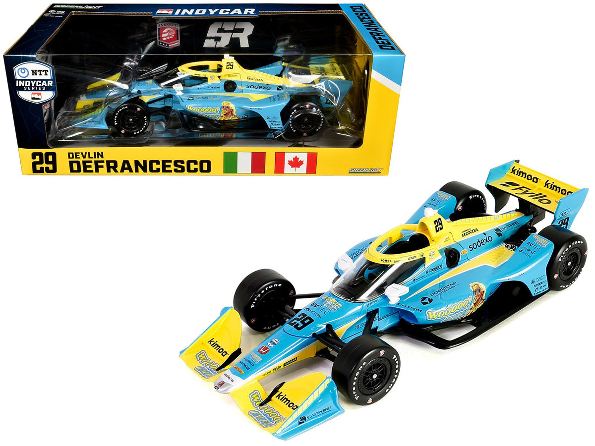 Dallara IndyCar #29 Devlin DeFrancesco "WOOOOO Energy" Andretti Steinbrenner Autosport (Road Course Configuration) "NTT IndyCar Series" (2023) 1/18 Diecast Model Car by Greenlight free shipping USA