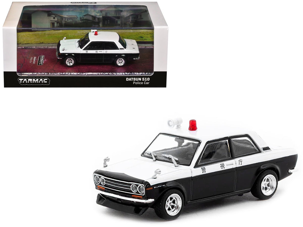 Datsun 510 "Japanese Police" Black and White "Road64" Series 1/64 Diecast Model Car by Tarmac Works free shipping USA