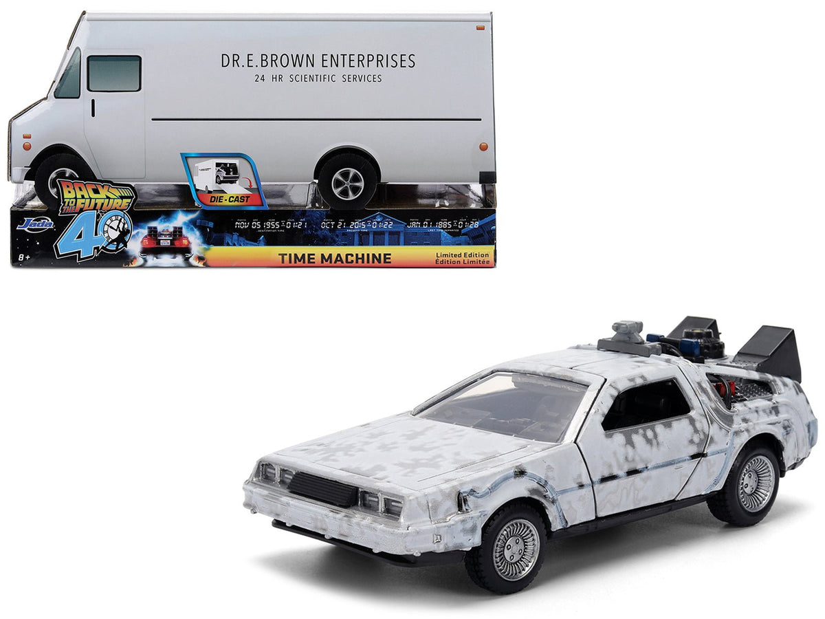 DMC DeLorean Time Machine Brushed Metal (Frost Version) "Back to the Future" (1985) Movie "40th Anniversary" Special Packaging "Hollywood Rides" Series 1/32 Diecast Model Car by Jada free shipping USA