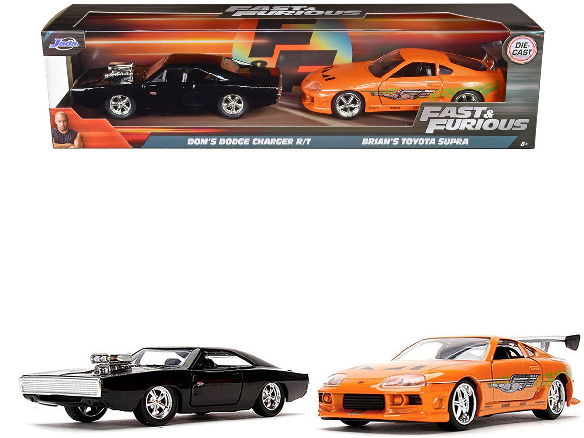 Dom's Dodge Charger R/T Black and Brian's Toyota Supra Orange Set of 2 pieces "Fast & Furious" Series 1/32 Diecast Model Cars by Jada free shipping USA
