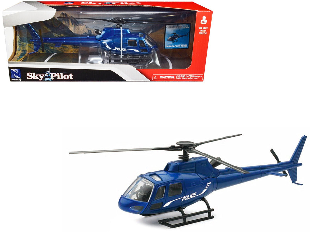 Eurocopter AS350 Helicopter Blue Metallic "Police" "Sky Pilot" Series 1/43 Diecast Model by New Ray free shipping USA