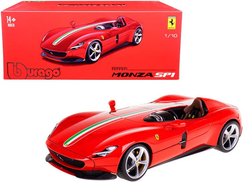 Ferrari Monza SP1 Red with Italian Flag Stripes "Signature Series" 1/18 Diecast Model Car by Bburago free shipping USA