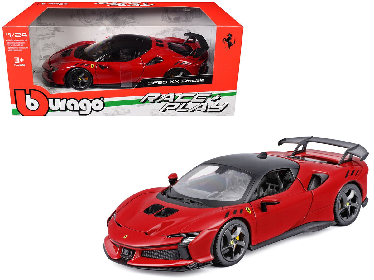 Ferrari SF90 XX Stradale Red with Black Top "Race and Play" Series 1/24 Diecast Model Car by Bburago free shipping USA