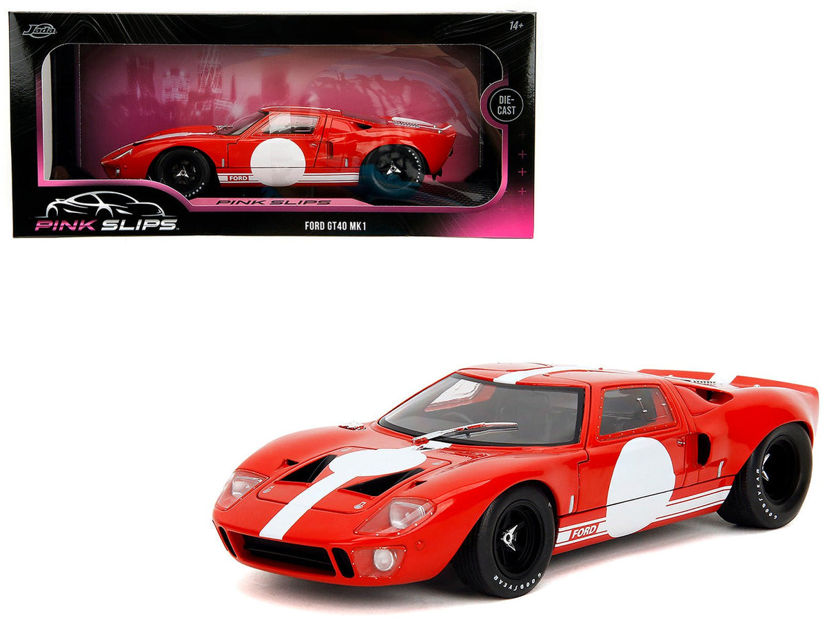Ford GT40 MK1 Red with White Stripes and Graphics "Pink Slips" Series 1/18 Diecast Model Car by Jada free shipping USA