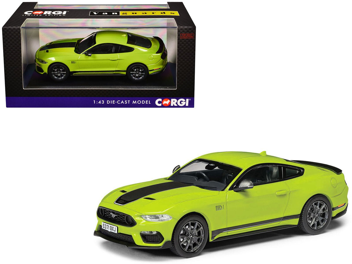 Ford Mustang Mk6 Mach 1 RHD (Right Hand Drive) Grabber Yellow with Black Stripes "Vanguards" Series 1/43 Diecast Model Car by Corgi free shipping USA