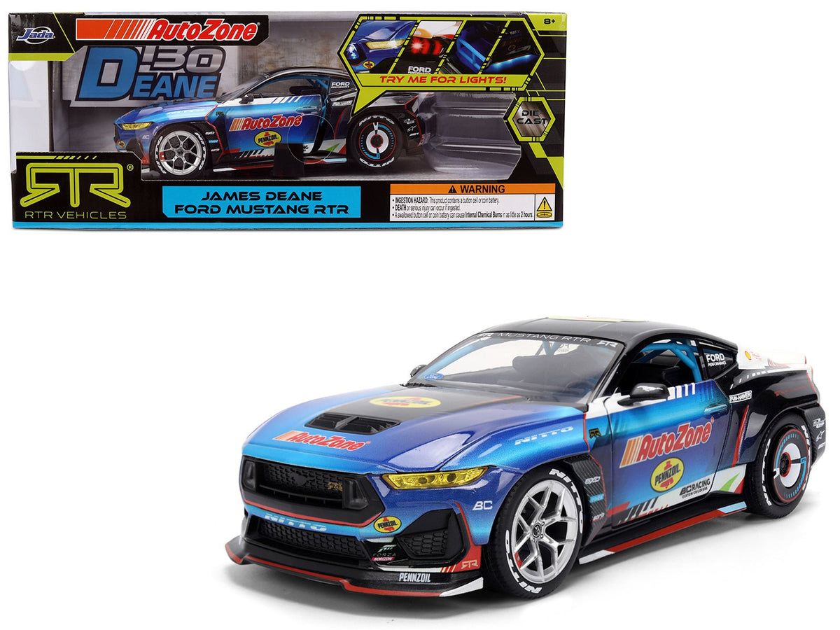 Ford Mustang RTR #130 James Deane "AutoZone" "Formula Drift PRO Championship" (2025) with Lights "RTR Vehicles" Series 1/24 Diecast Model Car by Jada free shipping USA