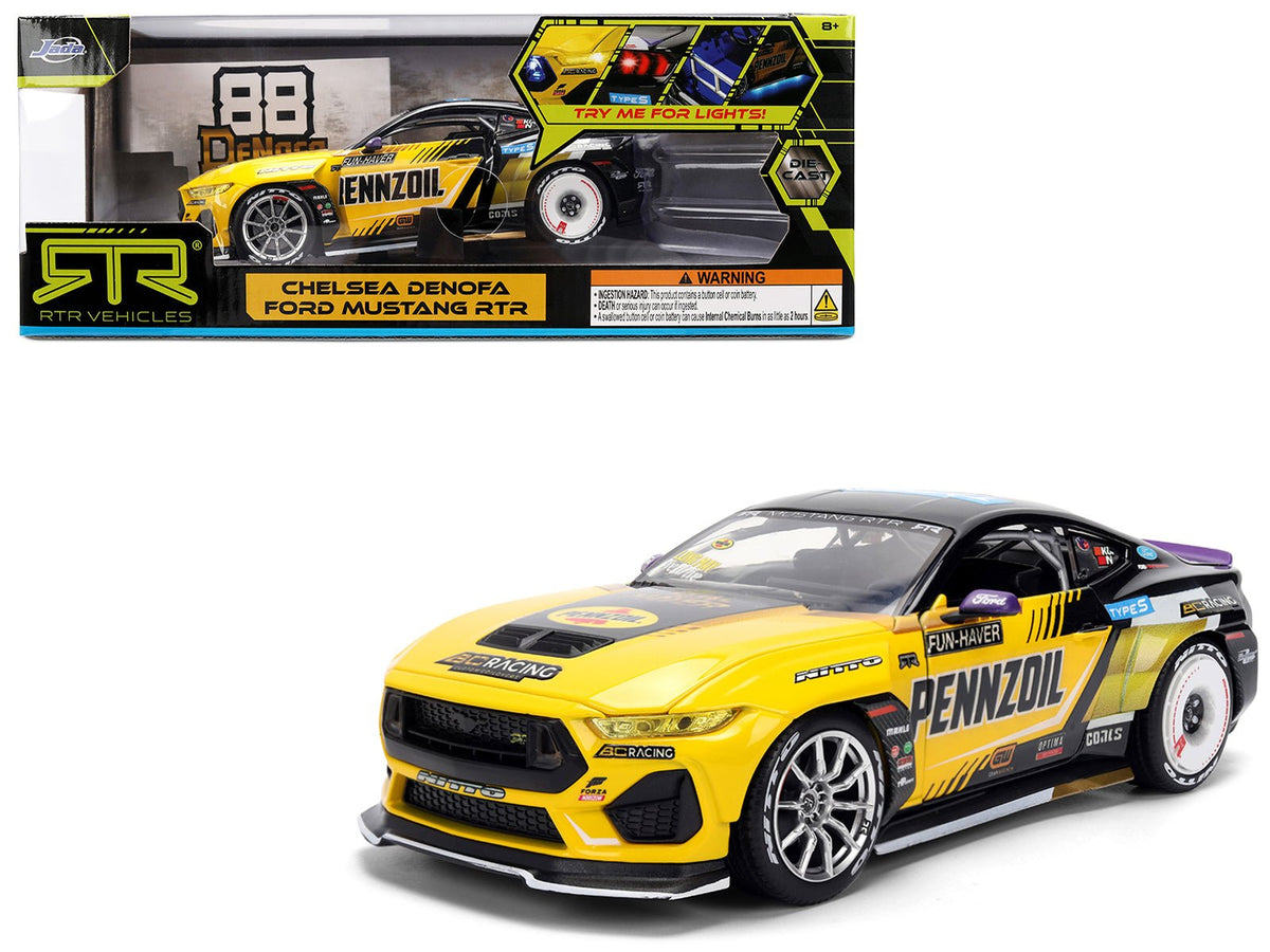 Ford Mustang RTR #88 Chelsea Denofa "Pennzoil" "Formula Drift PRO Championship" (2025) with Lights "RTR Vehicles" Series 1/24 Diecast Model Car by Jada free shipping USA
