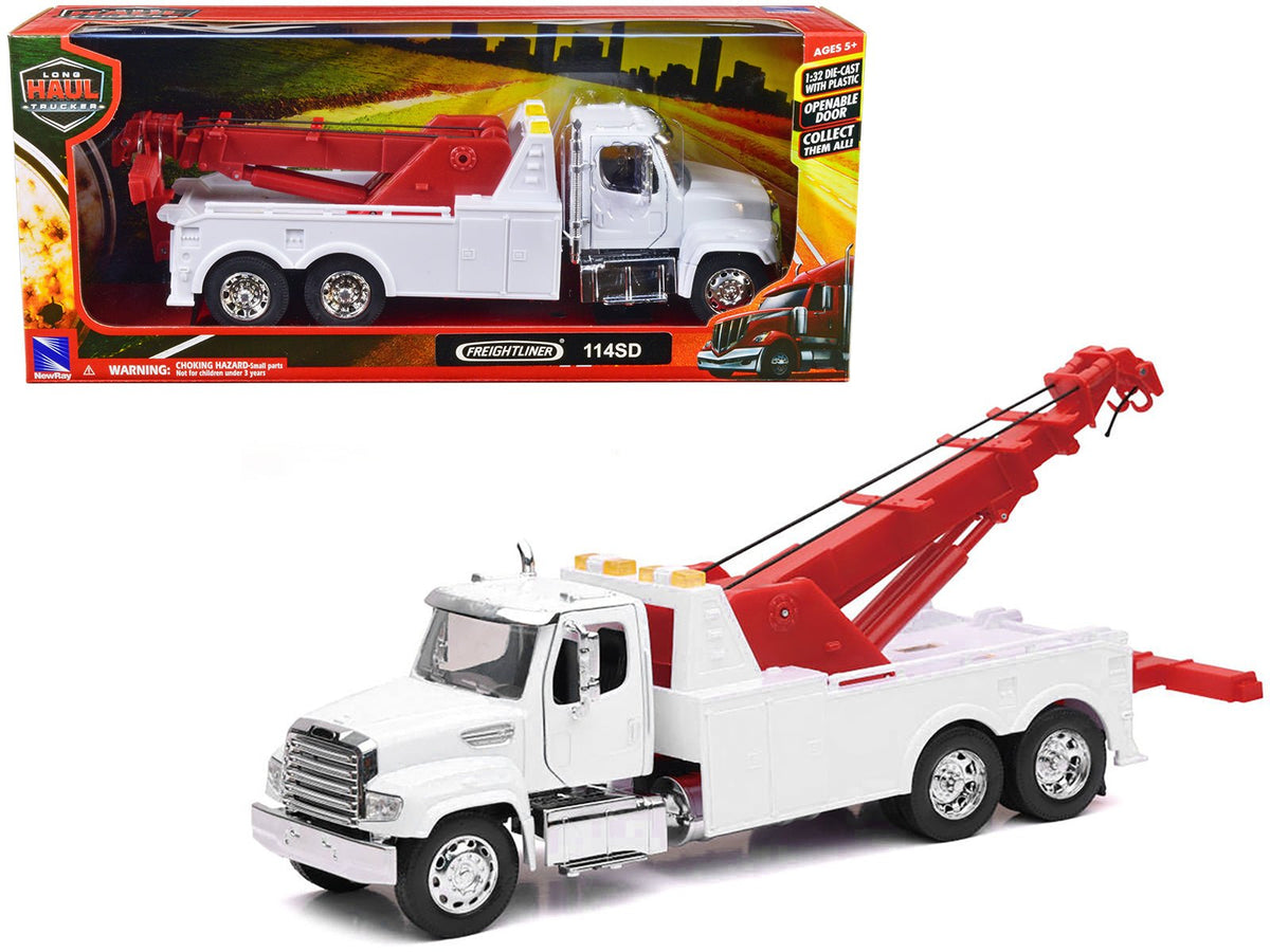 Freightliner 114SD Tow Truck White and Red "Long Haul Trucker" Series 1/32 Diecast Model by New Ray free shipping USA
