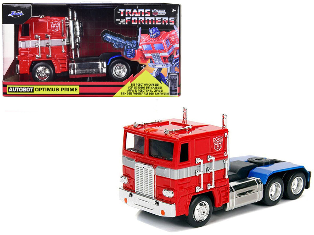 G1 Autobot Optimus Prime Truck Red with Robot on Chassis from "Transformers" TV Series "Hollywood Rides" Series 1/32 Diecast Model by Jada free shipping USA