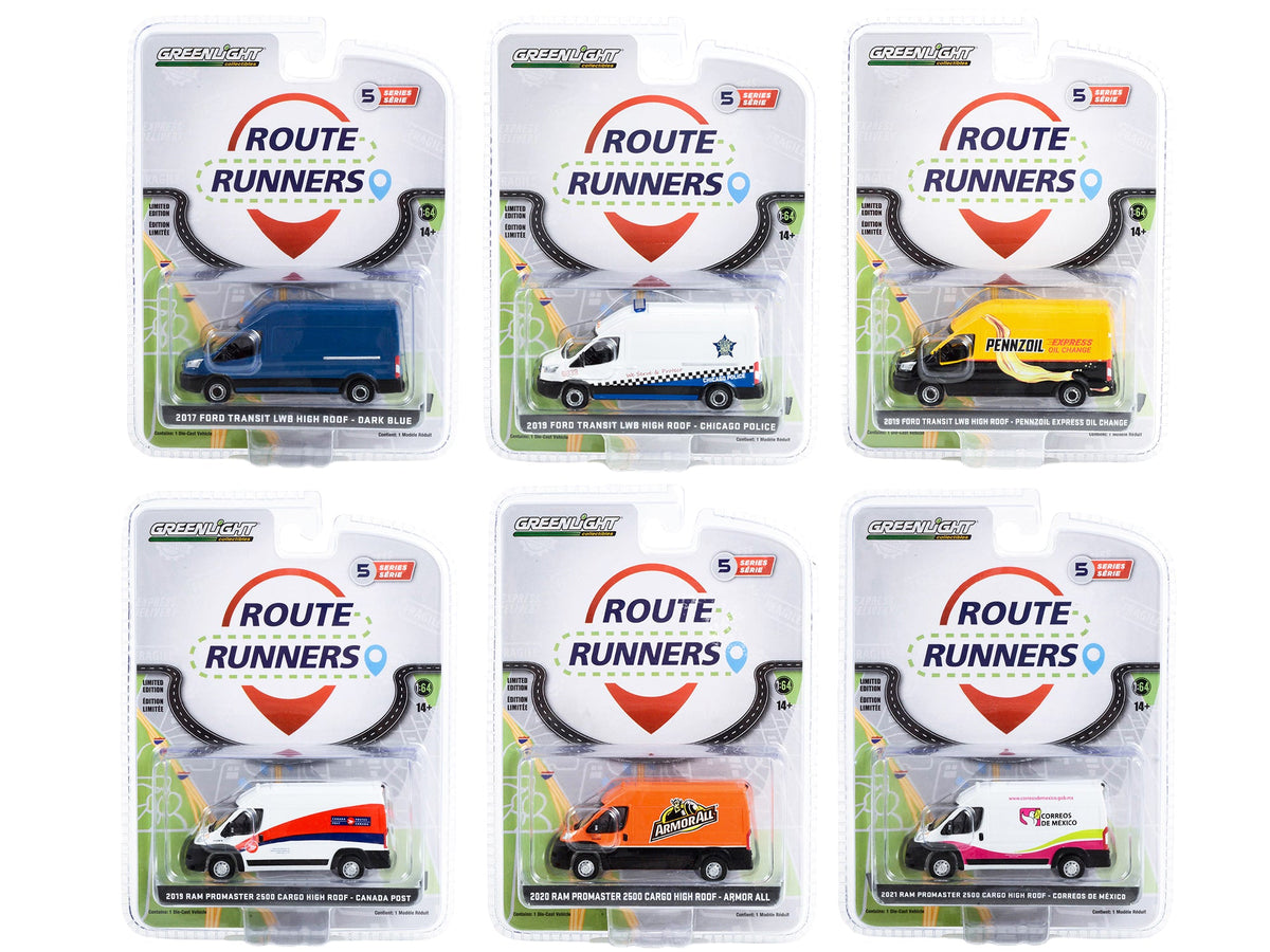 "Route Runners" Set of 6 Vans Series 5 1/64 Diecast Model Cars by Greenlight free shipping USA