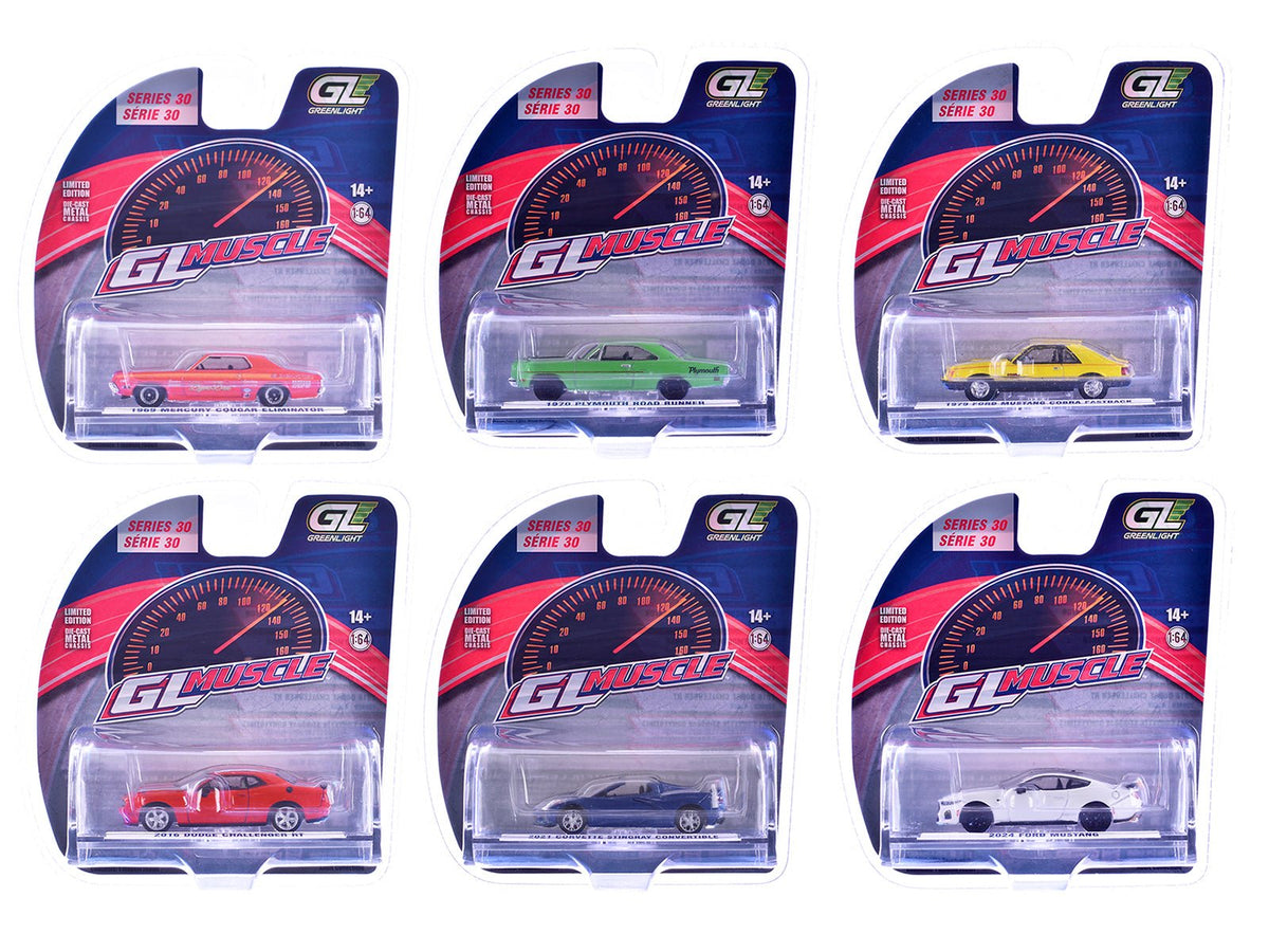 "GreenLight Muscle" Series 30 Set of 6 pieces 1/64 Diecast Model Cars by Greenlight free shipping USA