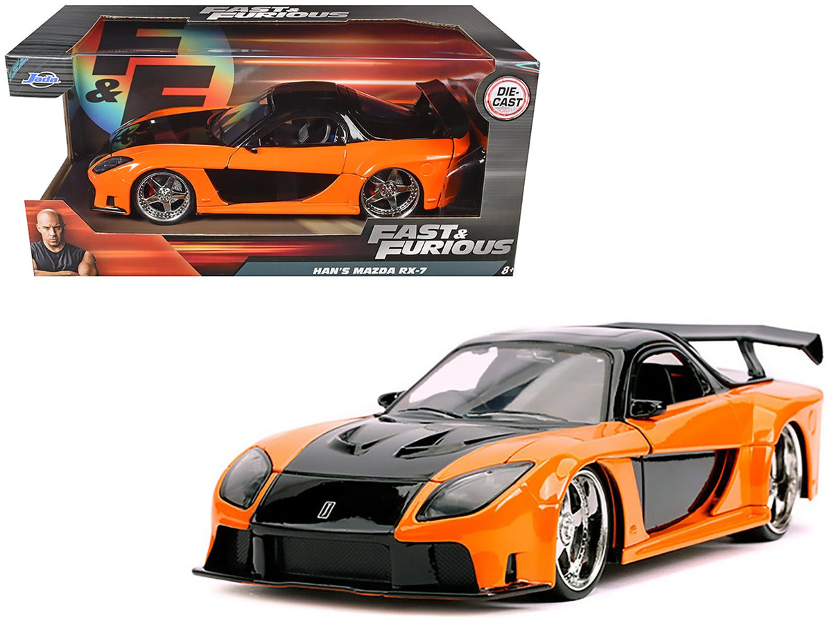 Han's Mazda RX-7 RHD (Right Hand Drive) Orange and Black "Fast & Furious" Movie 1/24 Diecast Model Car by Jada free shipping USA
