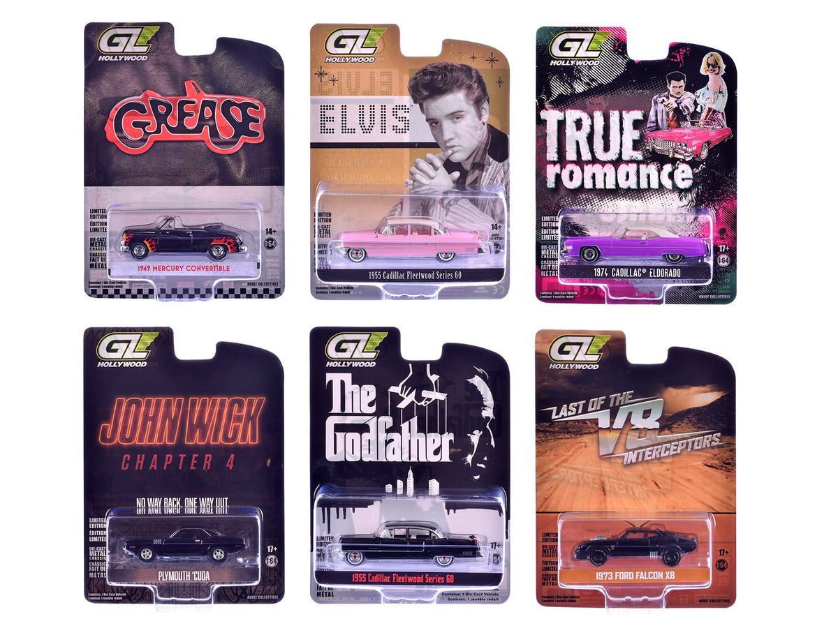 "Hollywood Greatest Hits" (2025) Set of 6 pieces 1/64 Diecast Model Cars by Greenlight free shipping USA