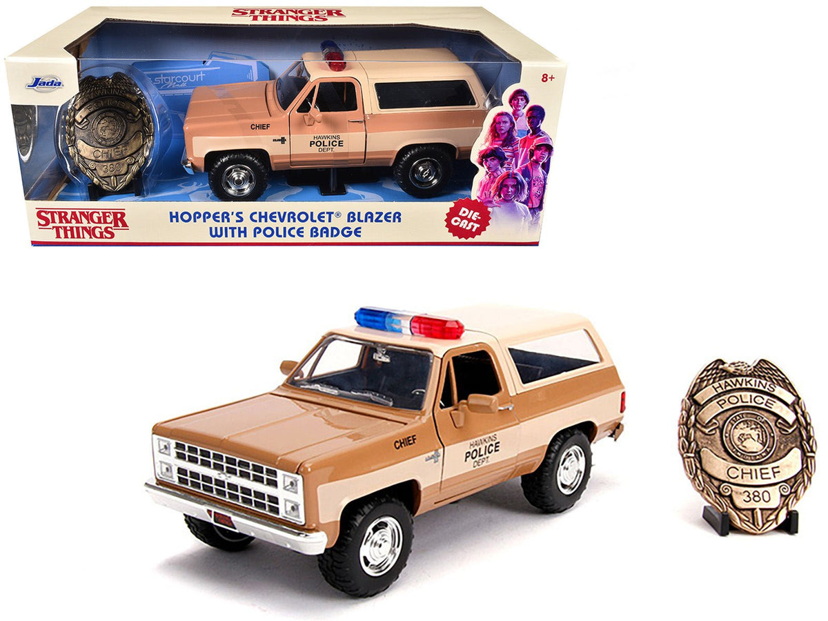 Hopper's Chevrolet Blazer with Police Badge "Hawkins Police Dept." "Stranger Things" (2016) TV Series 1/24 Diecast Model Car by Jada free shipping USA