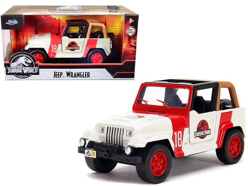 Jeep Wrangler #18 "Jurassic Park" Red and Beige "Jurassic World" 1/32 Diecast Model Car by Jada free shipping USA