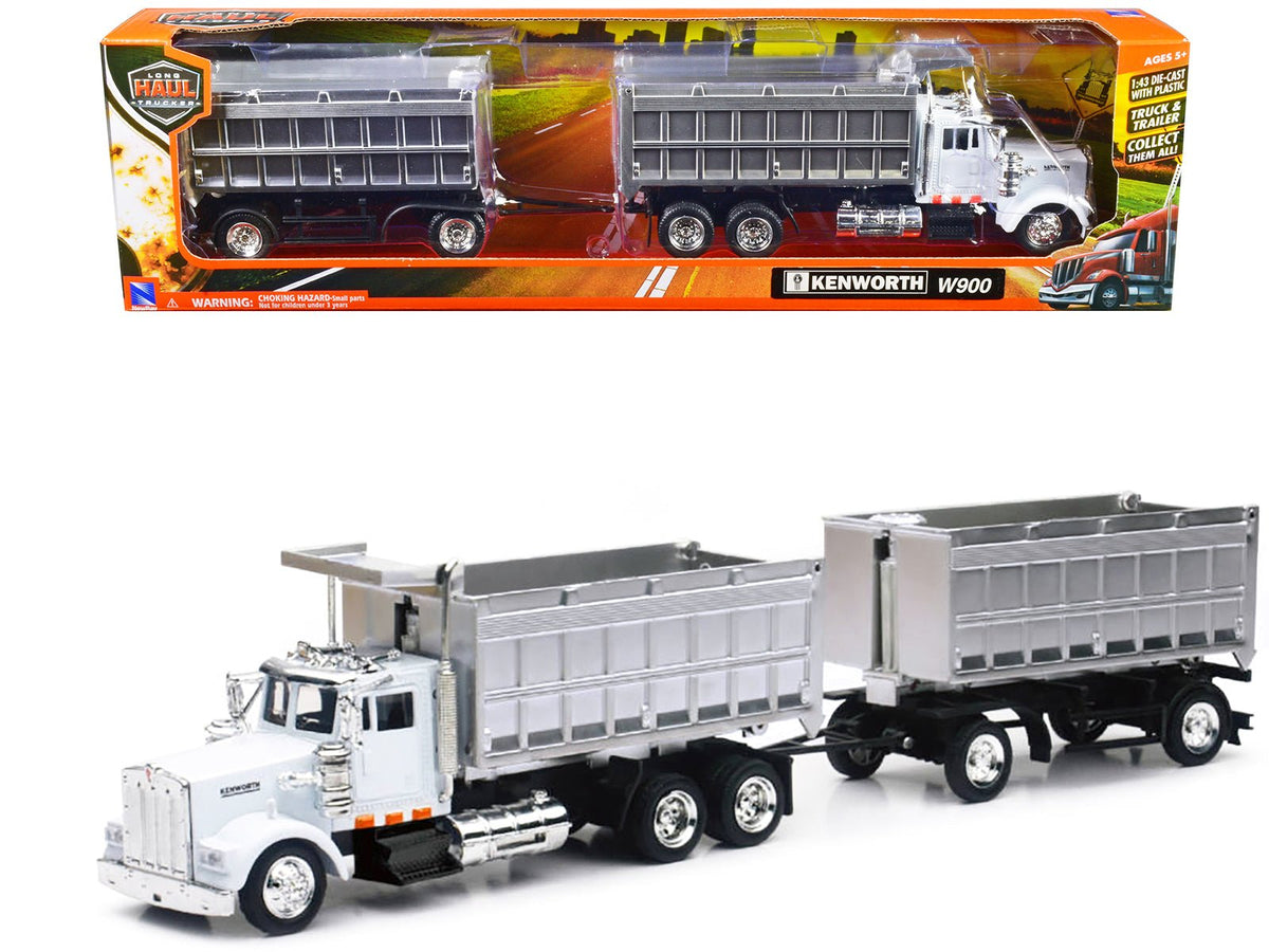Kenworth W900 Dump Truck with Twin Dump Body White and Chrome "Long Haul Trucker" Series 1/43 Diecast Model by New Ray free shipping USA