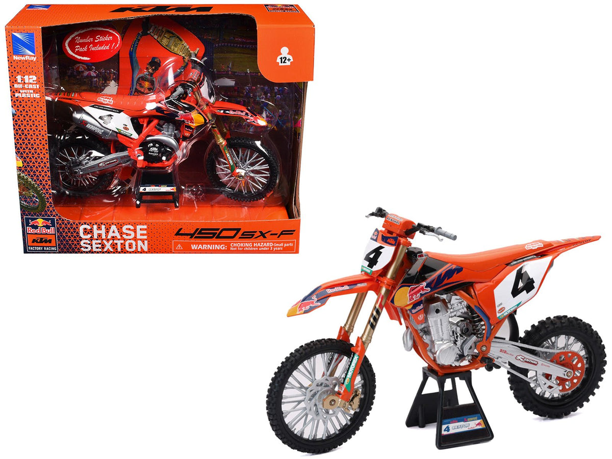 KTM 450 SX-F Motorcycle #4 Chase Sexton "Red Bull KTM Factory Racing" 1/12 Diecast Model by New Ray free shipping USA