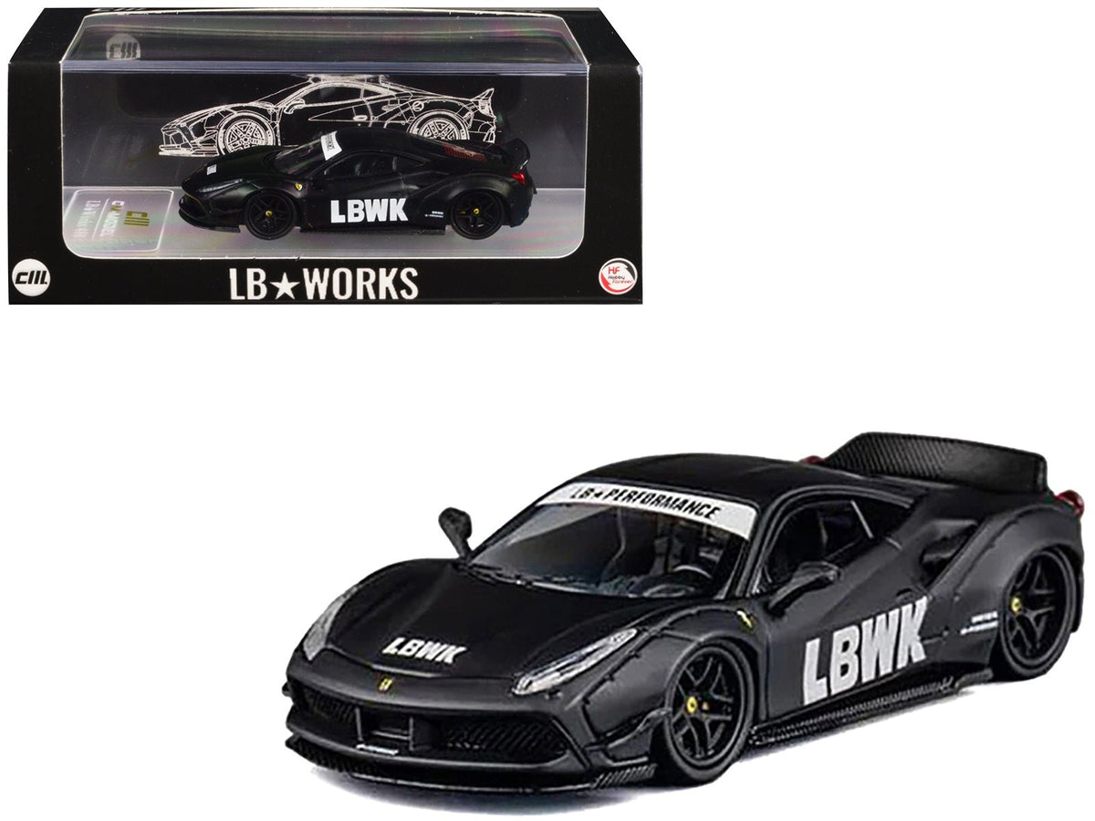 LB Works 488 "LBWK" Matt Black 1/64 Diecast Model Car by CM Model free shipping USA