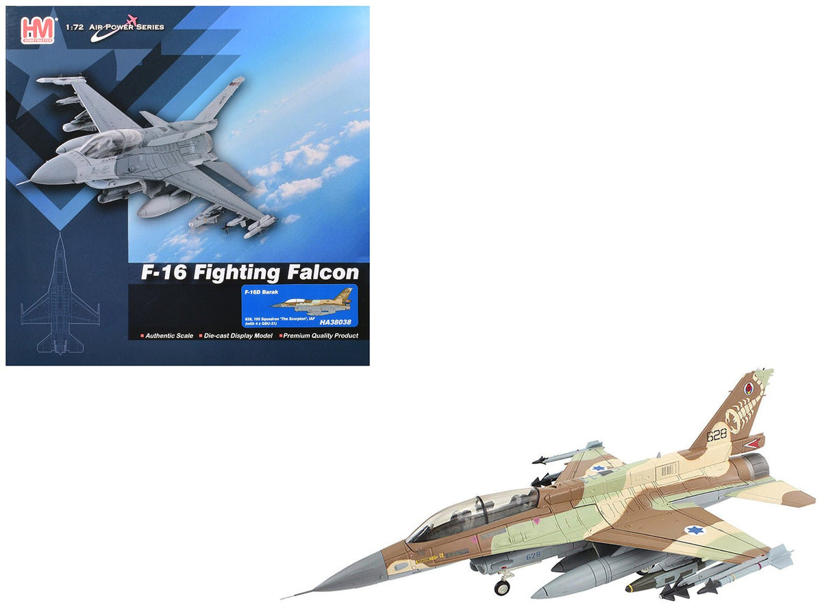 Lockheed F-16D Fighting Falcon Fighter Aircraft "628 Barak 105 Squadron The Scorpion" Israeli Air Force "Air Power Series" 1/72 Diecast Model by Hobby Master free shipping USA