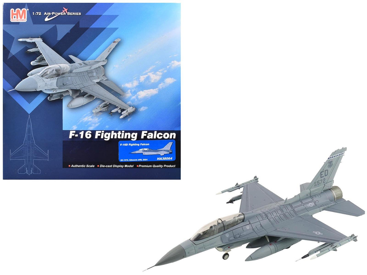 Lockheed F-16D Fighting Falcon Fighter Aircraft "85-1572 Edwards Air Force Base" (2024) United States Air Force "Air Power Series" 1/72 Diecast Model by Hobby Master free shipping USA