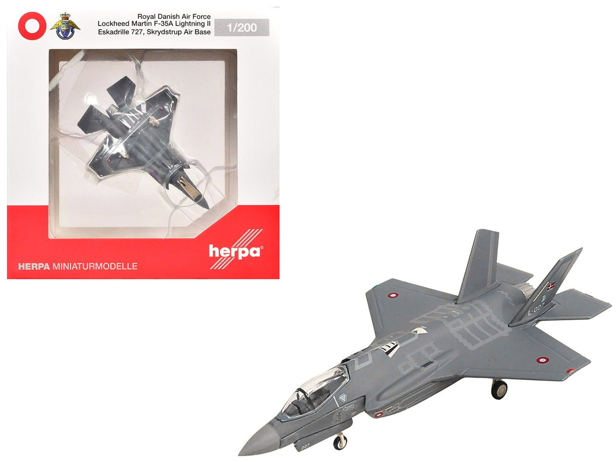 Lockheed Martin F-35A Lightning II Aircraft "Eskadrille 727 Skrydstrup Air Base" (L-007) Royal Danish Air Force 1/200 Diecast Model by Herpa free shipping USA