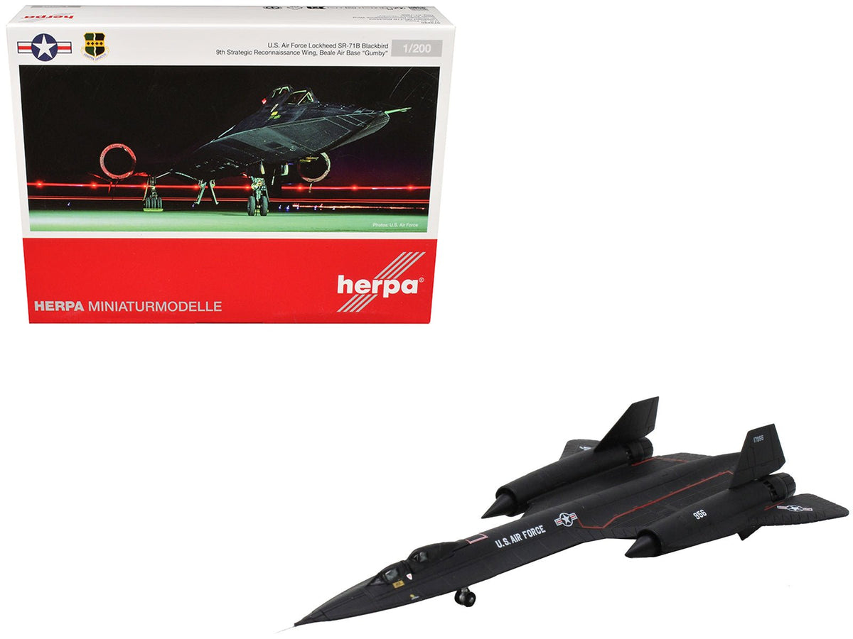 Lockheed SR-71B Blackbird Stealth Aircraft "9th Strategic Reconnaissance Wing Beale Air Base Gumby" United States Air Force 1/200 Diecast Model Airplane by Herpa free shipping USA
