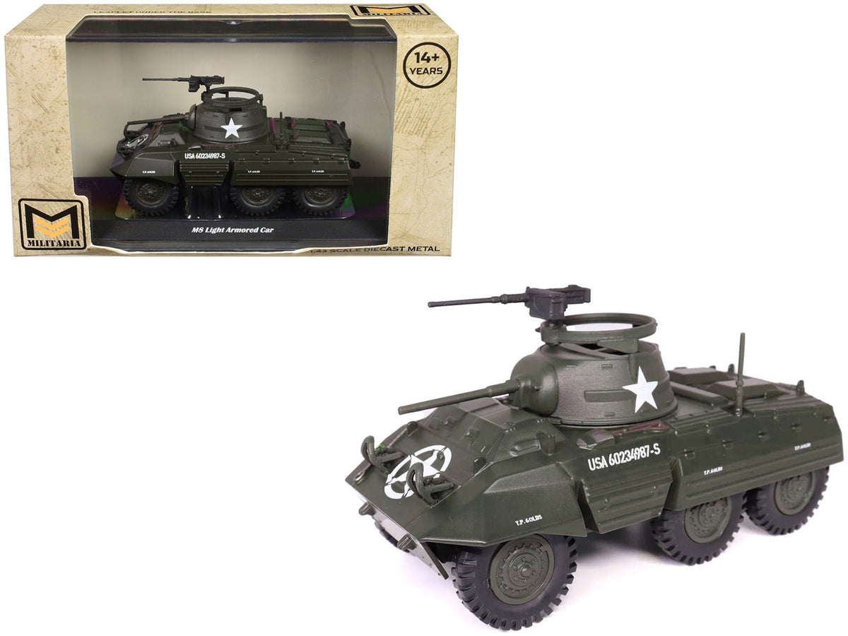 M8 Light Armored Car Olive Drab "United States Army" 1/43 Diecast Model by Militaria Die Cast free shipping USA