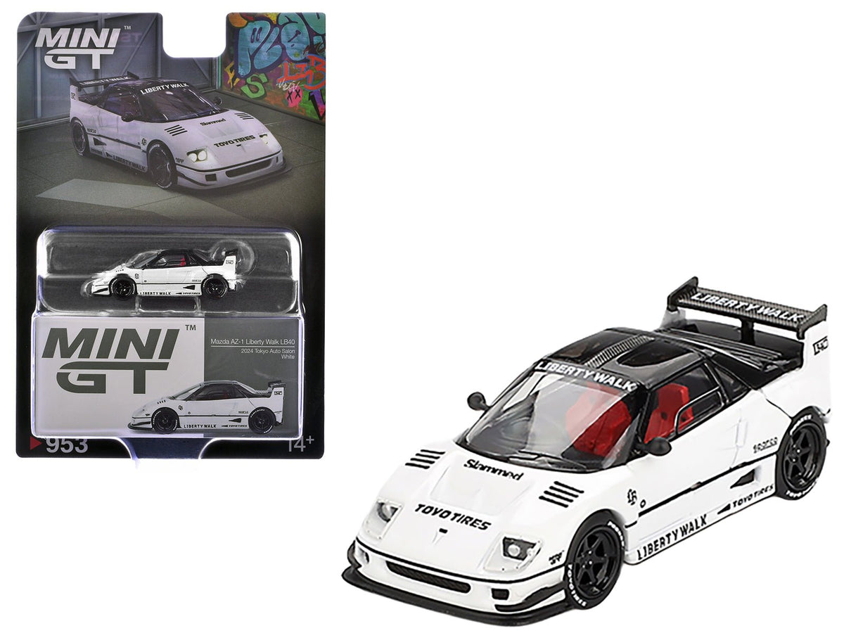 Mazda AZ-1 Liberty Walk LB40 RHD (Right Hand Drive) White with Black Top "2024 Tokyo Auto Salon" Limited Edition 1/64 Diecast Model Car by Mini GT free shipping USA