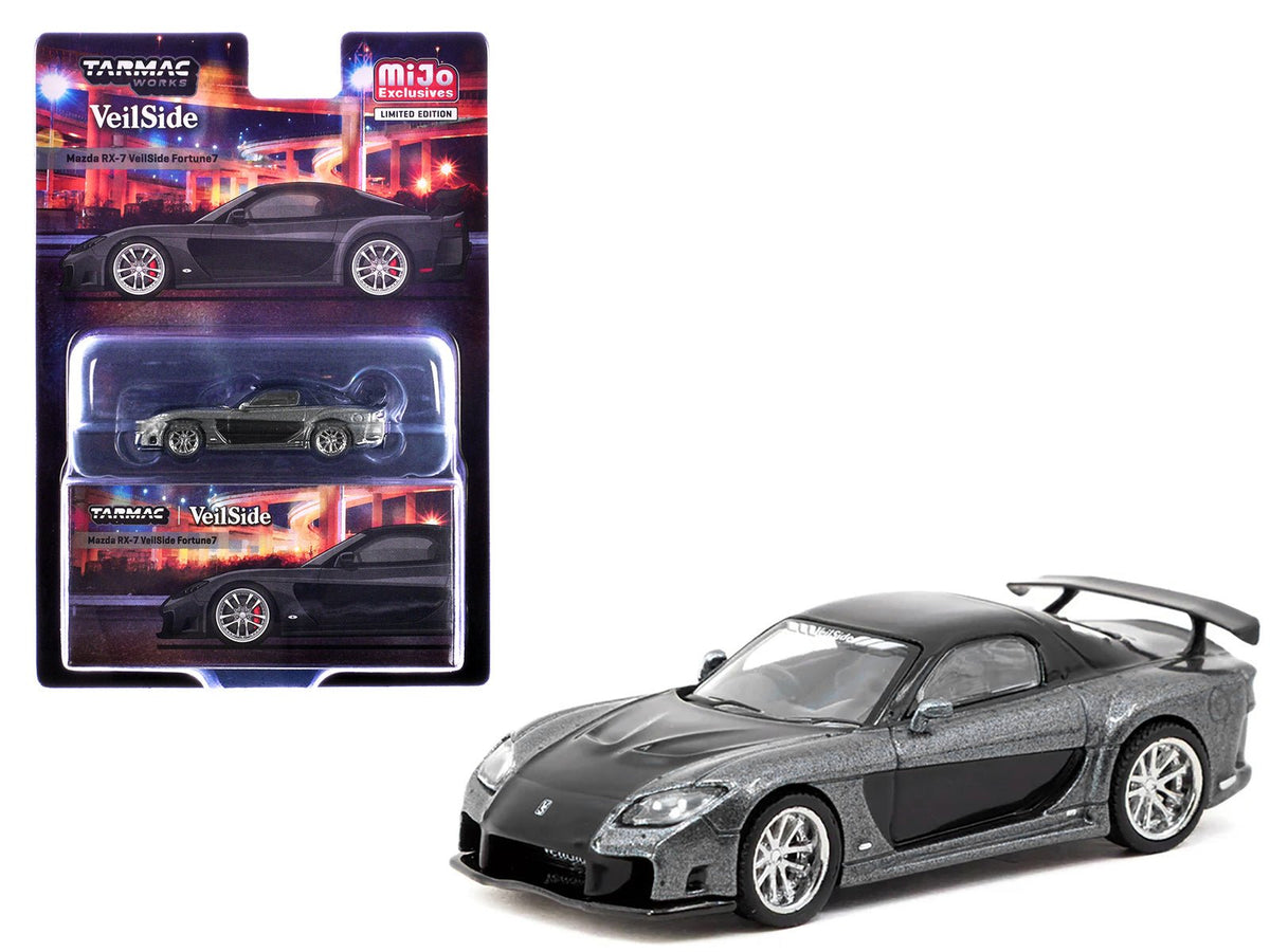 Mazda RX-7 "VeilSide Fortune7" RHD (Right Hand Drive) Gray Metallic and Black "Global64" Series 1/64 Diecast Model Car by Tarmac Works free shipping USA