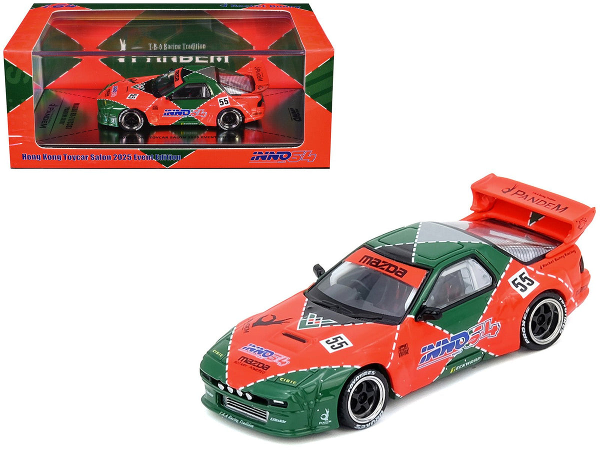 Mazda RX7 (FC3S) "Pandem Aero" RHD (Right Hand Drive) #55 Red and Green "Hong Kong Toycar Salon 2025 Event Edition" 1/64 Diecast Model Car by Inno Models free shipping USA