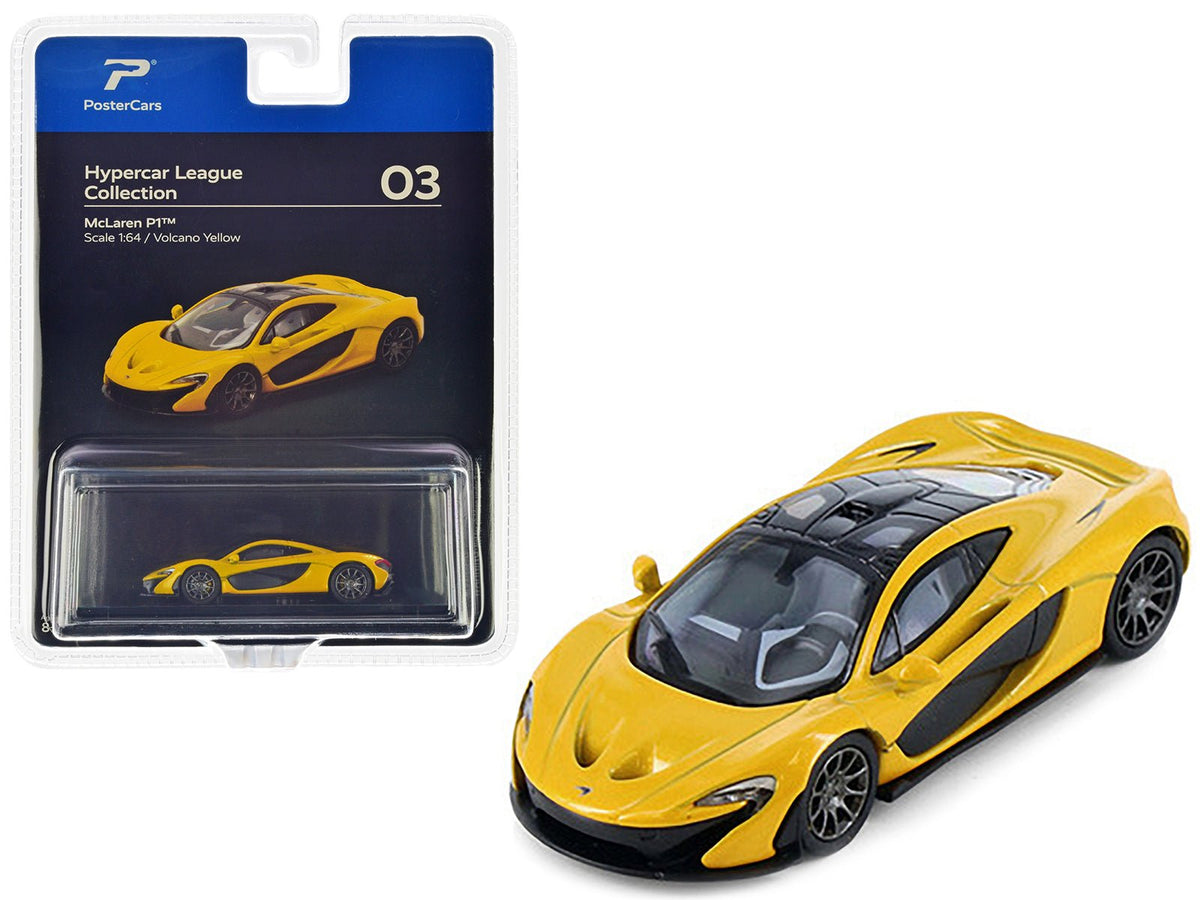 McLaren P1 Volcano Yellow Metallic with Black Top "Hypercar League Collection" 1/64 Diecast Model Car by PosterCars free shipping USA
