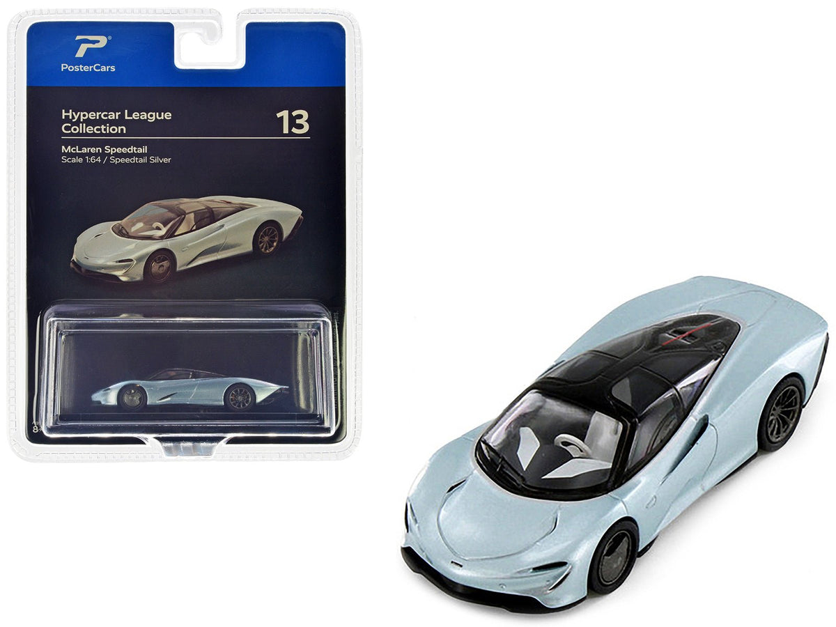 McLaren Speedtail Silver Metallic with Black Top "Hypercar League Collection" 1/64 Diecast Model Car by PosterCars free shipping USA