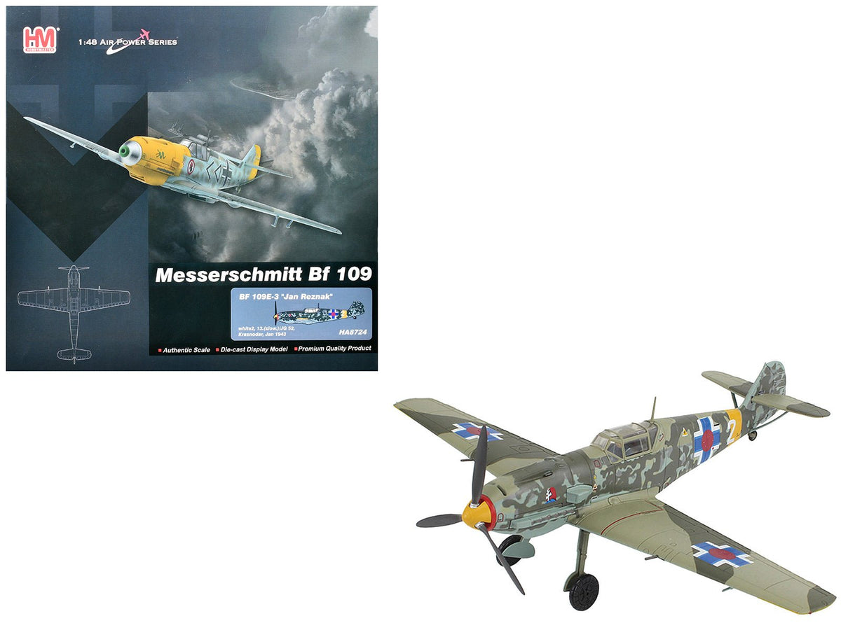 Messerschmitt Bf 109E-3 Fighter Aircraft "White 2 Jan Reznak 13.(slow)/JG 52 Kraznodar USSR" (1943) German Luftwaffe "Air Power Series" 1/48 Diecast Model by Hobby Master free shipping USA
