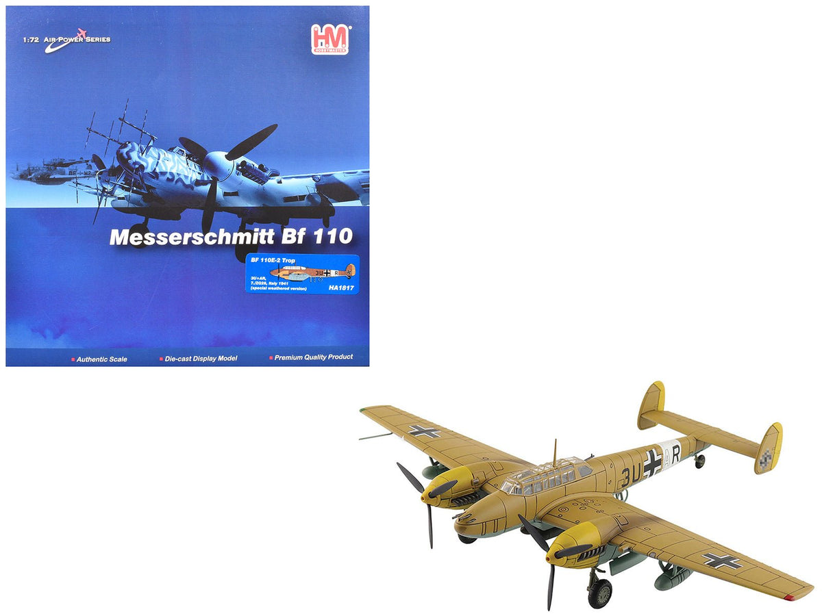 Messerschmitt BF 110E-2 Trop Fighter Aircraft "3U+AR 7./ZG26 Italy" (1941) German Luftwaffe "Air Power Series" 1/72 Diecast Model by Hobby Master free shipping USA