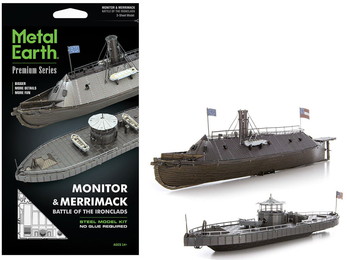 Model Kit USS Monitor and USS Merrimack Ironclad Warships "Battle of the Ironclads" (Challenging Difficulty) Steel Model by Metal Earth free shipping USA