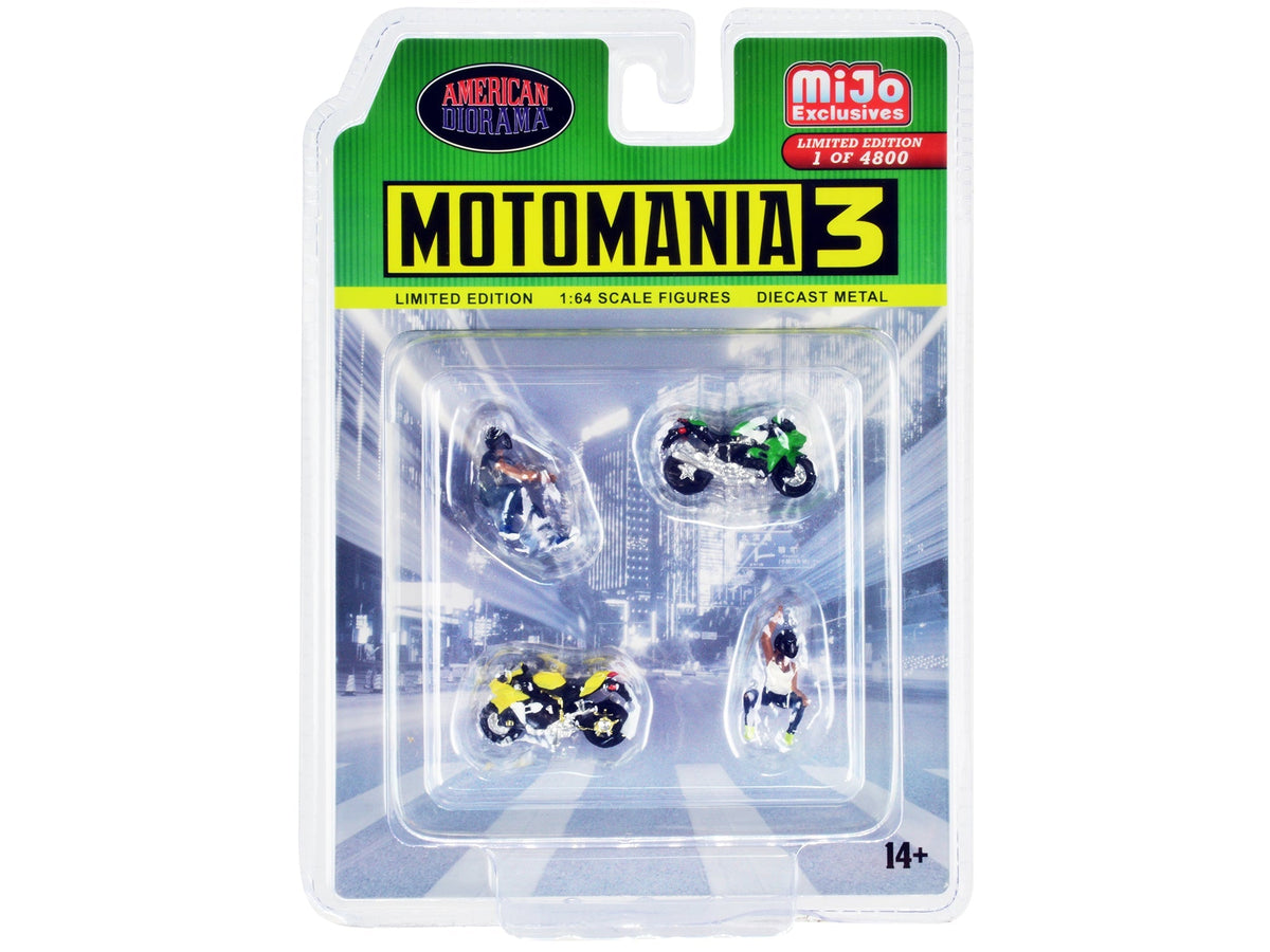 "Motomania 3" 4 piece Diecast Set (2 Figures and 2 Motorcycles) Limited Edition to 4800 pieces Worldwide for 1/64 Scale Models by American Diorama free shipping USA