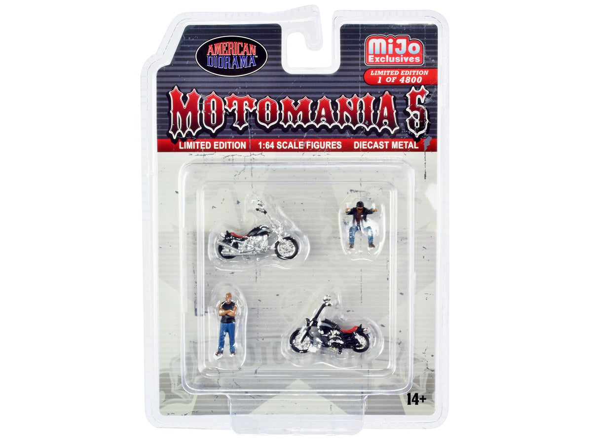 "Motomania 5" 4 piece Diecast Set (2 Figures and 2 Motorcycles) Limited Edition to 4800 pieces Worldwide for 1/64 Scale Models by American Diorama free shipping USA