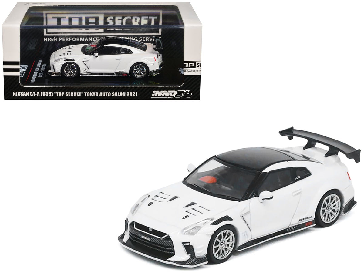 Nissan GT-R (R35) "Top Secret" RHD (Right Hand Drive) White with Black Top "Tokyo Auto Salon 2021" 1/64 Diecast Model Car by Inno Models free shipping USA