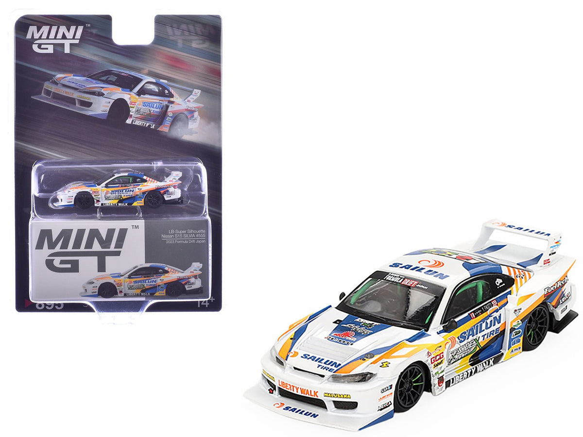 Nissan "LB-Super Silhouette" S15 SILVIA RHD (Right Hand Drive) #555 Yukio Fausto "Formula Drift Japan" (2023) Limited Edition 1/64 Diecast Model Car by Mini GT free shipping USA
