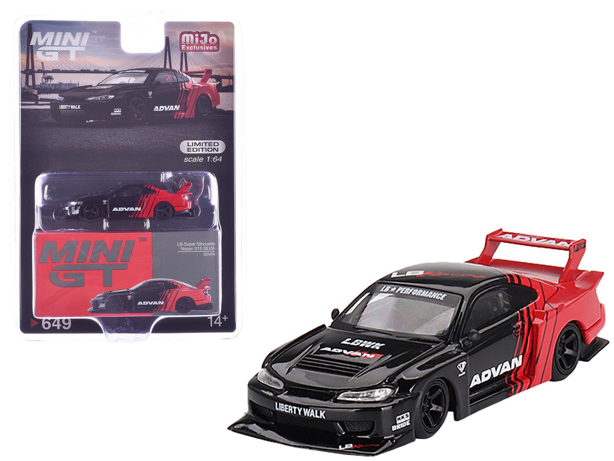 Nissan "LB-Super Silhouette" S15 SILVIA RHD (Right Hand Drive) Red and Black "ADVAN" Limited Edition 1/64 Diecast Model Car by Mini GT free shipping USA